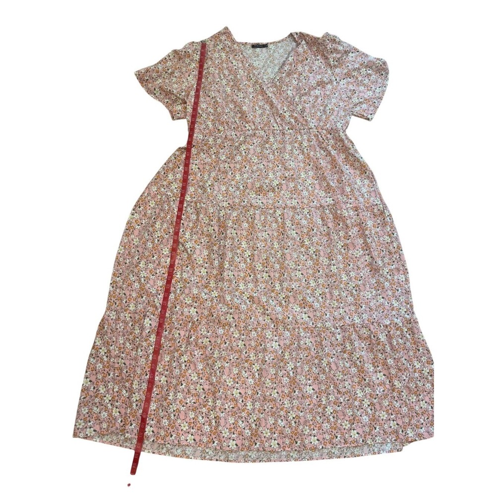 Kojooin Pink Floral Maxi Dress 4XL Plus Size Tiered Wrap V-Neck Flutter Sleeve - Picture 8 of 8